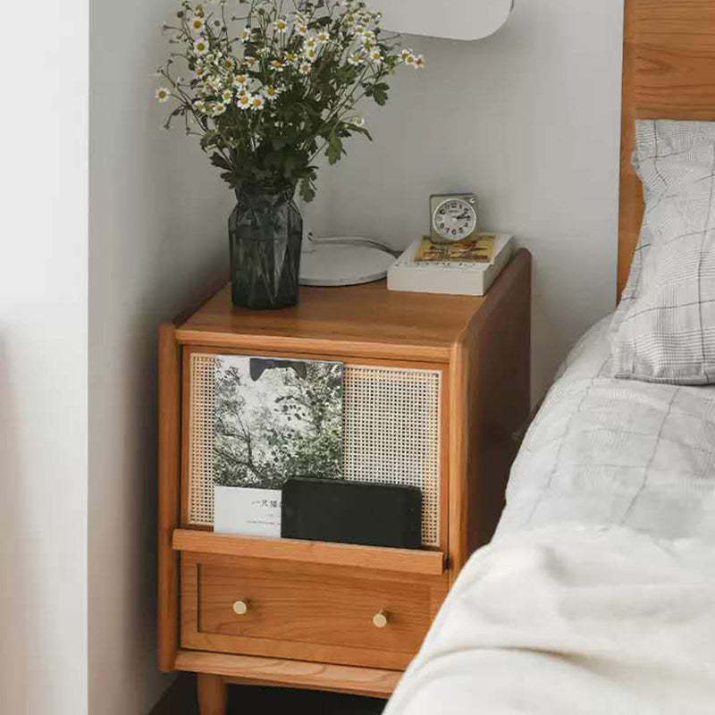 Japanese Rattan Wood 2-Drawer Nightstand