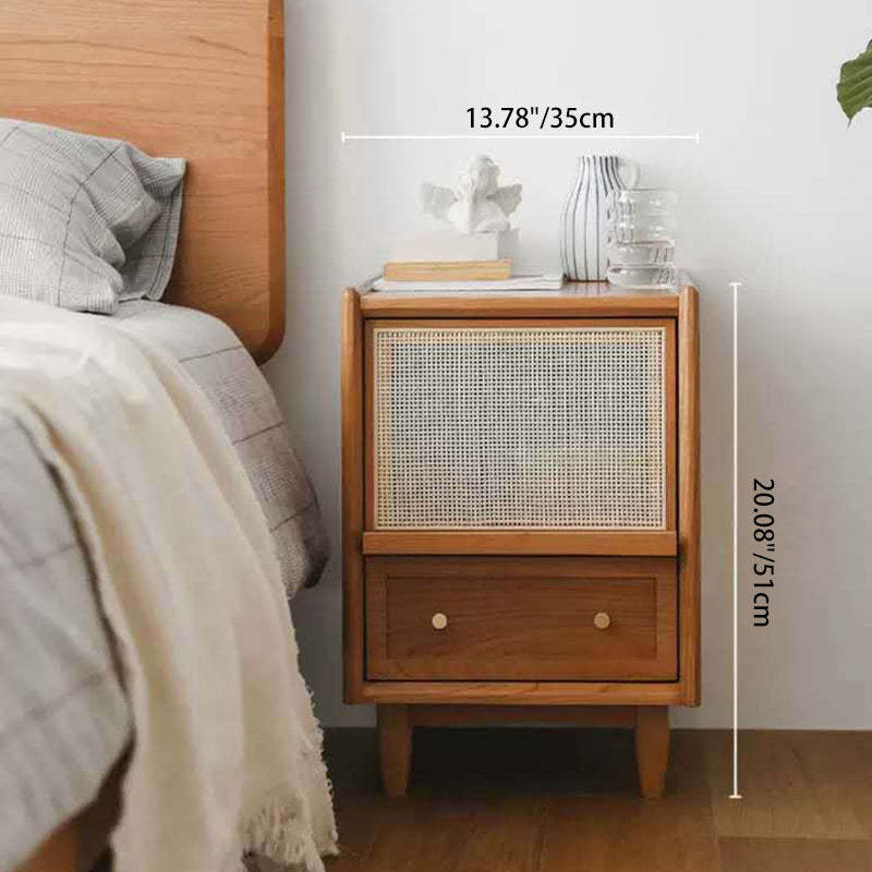 Japanese Rattan Wood 2-Drawer Nightstand