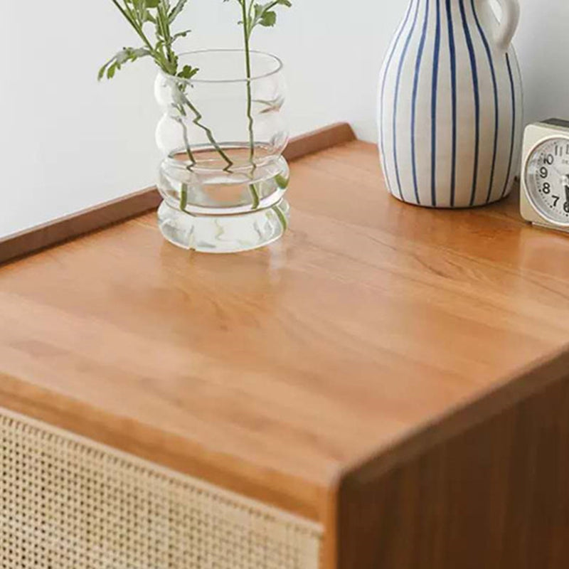 Japanese Rattan Wood 2-Drawer Nightstand