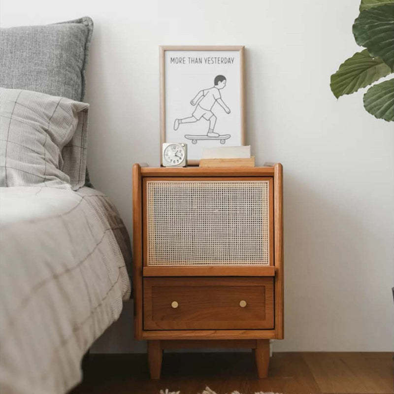 Japanese Rattan Wood 2-Drawer Nightstand