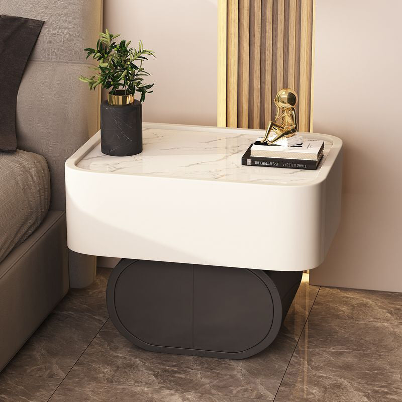 Nordic Wood Rock Slab Microfiber Leather 2-Drawer Nightstand — Gray + Black