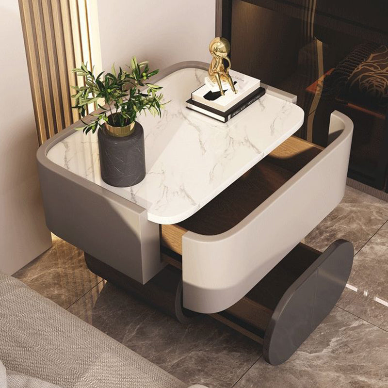 Nordic Wood Rock Slab Microfiber Leather 2-Drawer Nightstand — Gray + Black