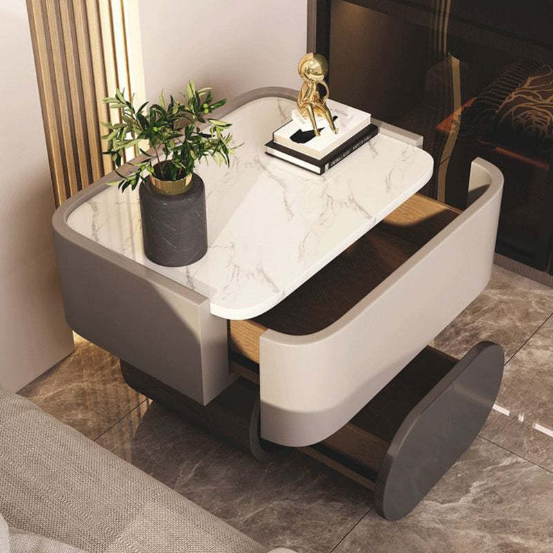 Nordic Wood Rock Slab Microfiber Leather 2-Drawer Nightstand — Gray + Black