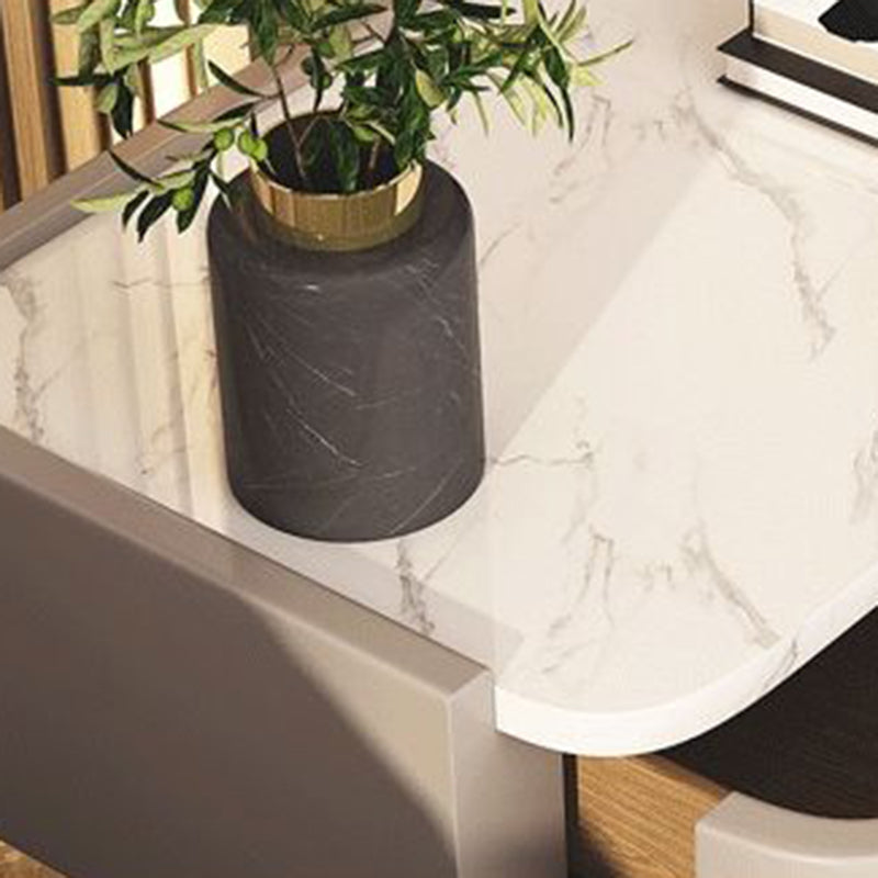 Nordic Wood Rock Slab Microfiber Leather 2-Drawer Nightstand — White + Black