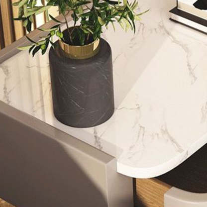 Nordic Wood Rock Slab Microfiber Leather 2-Drawer Nightstand — White + Black