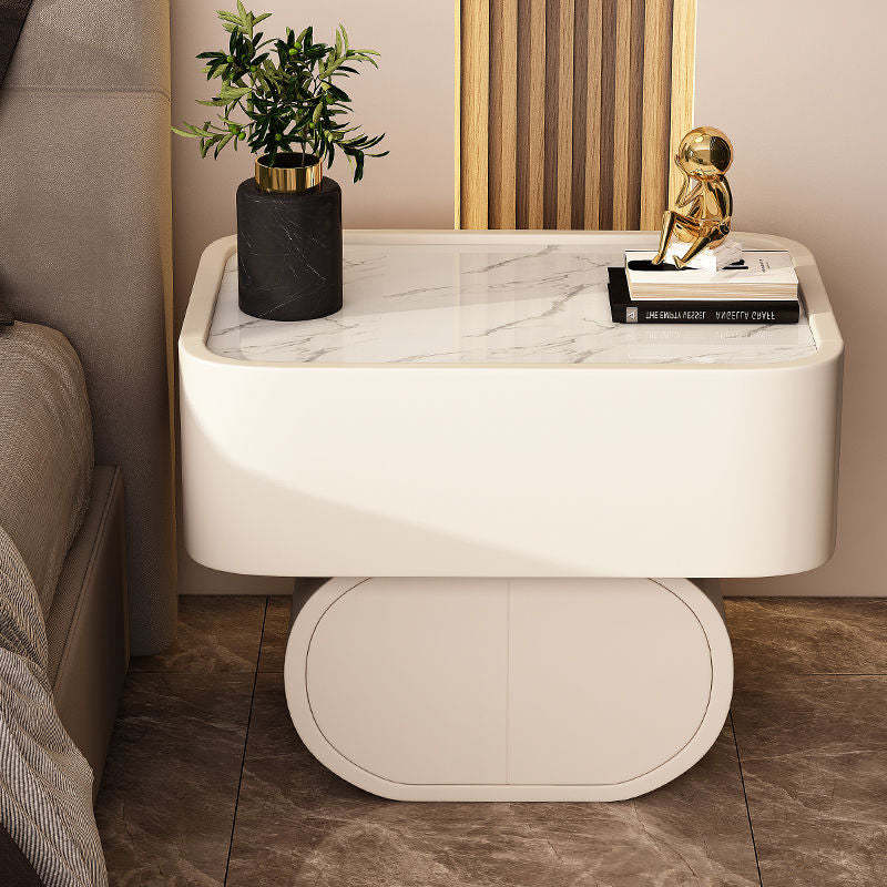 Nordic Wood Rock Slab Microfiber Leather 2-Drawer Nightstand — White + Black