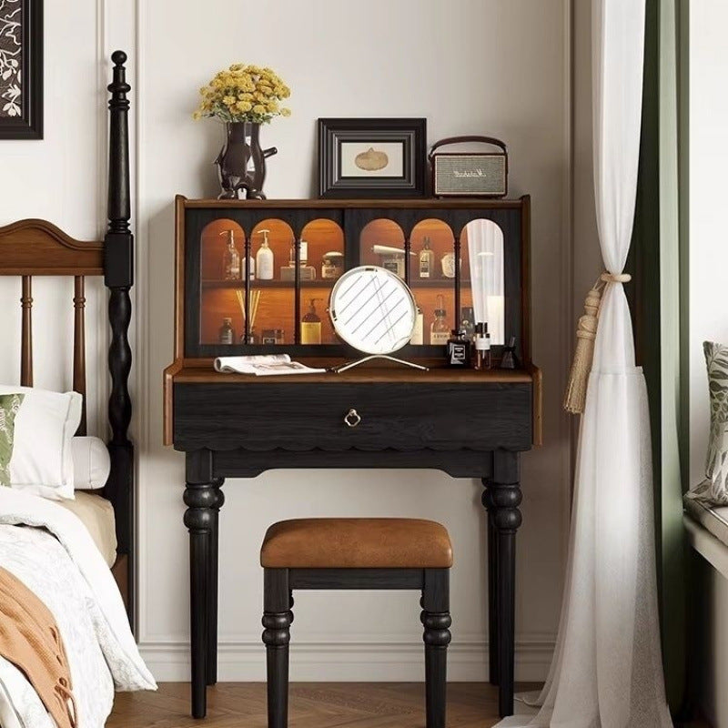 Vintage Wood Glass Makeup Vanity with Drawer