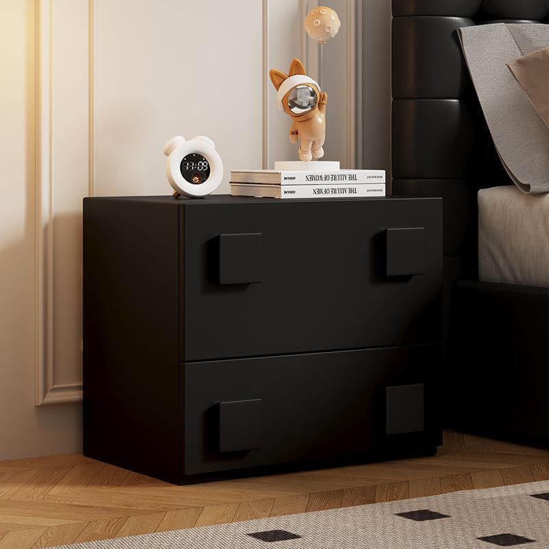Minimalist Cream Wood 2-Drawer Nightstand — Khaki