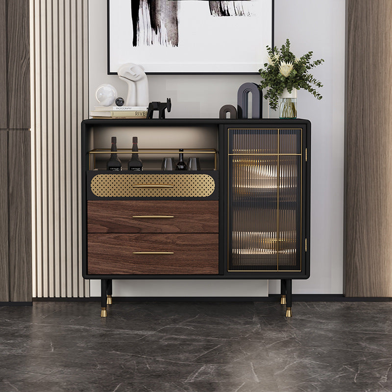 Modern Wood 1-Cabinet Console Table — Black + Walnut Color + Gold