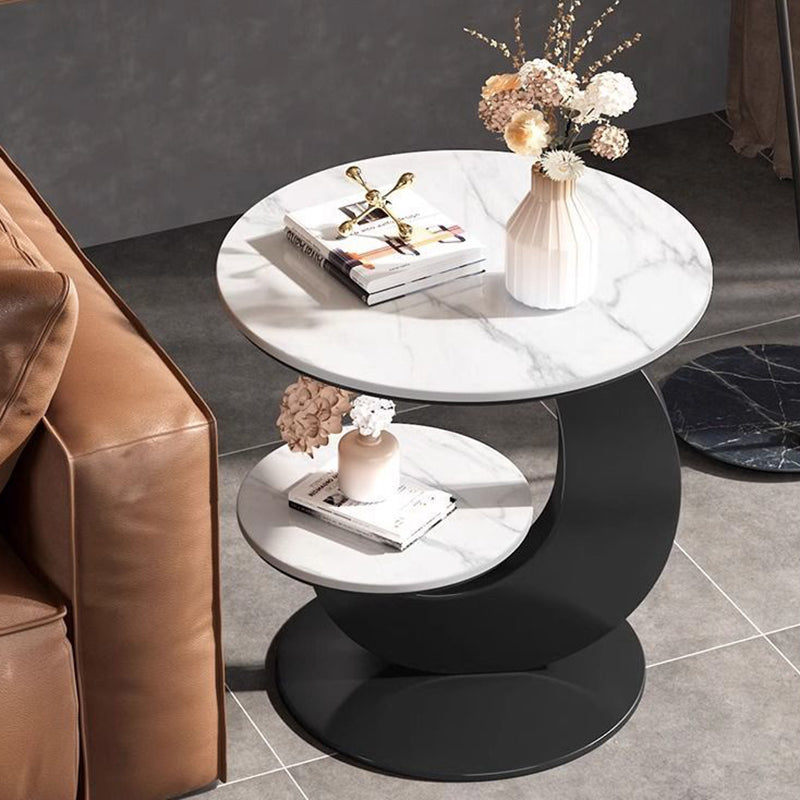 Modern Minimalist Round Curved Metal Rock Slab Side Table 2-Tier For Living Room
