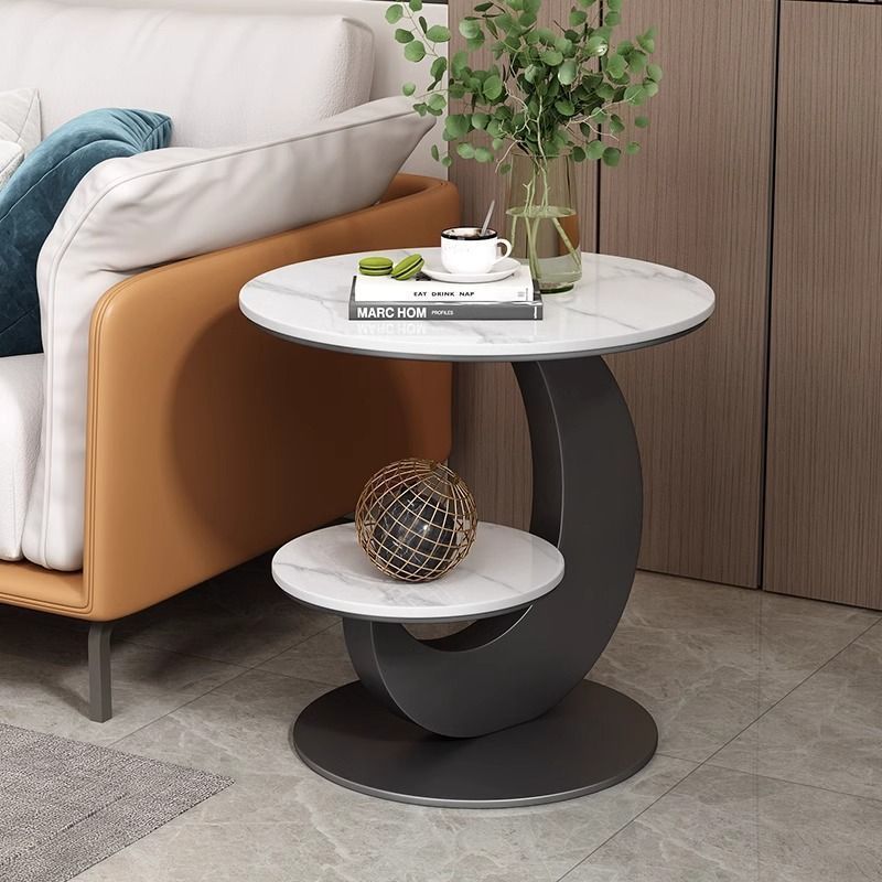Modern Minimalist Round Curved Metal Rock Slab Side Table