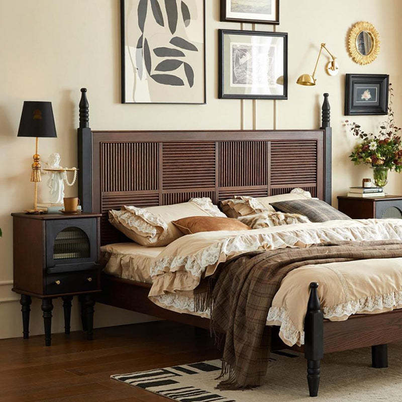 Vintage Wood Nightstand with Drawer — Black + Walnut Color