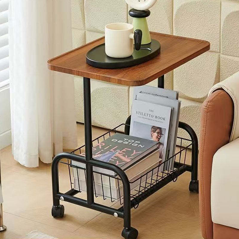 Minimalist Iron Wood 2-Tier Side Table — Walnut Board + White Frame