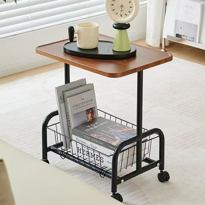 Minimalist Iron Wood 2-Tier Side Table — Walnut Board + Black Frame
