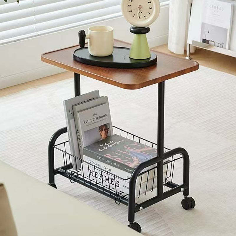 Minimalist Iron Wood 2-Tier Side Table — Walnut Board + Black Frame