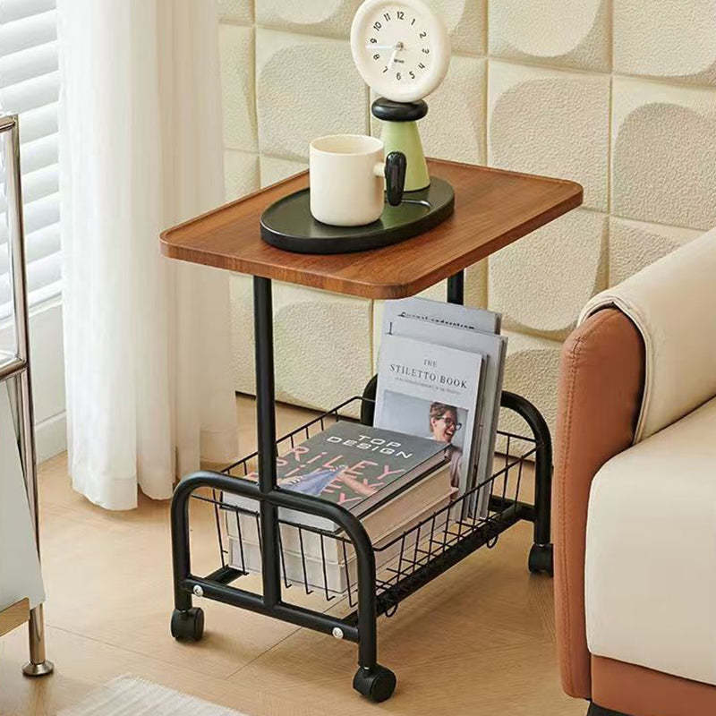 Minimalist Iron Wood 2-Tier Side Table