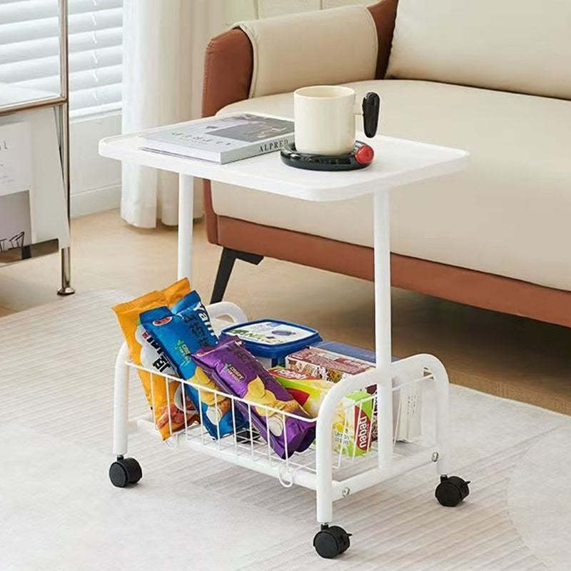 Minimalist Iron Wood 2-Tier Side Table — White Board + White Frame