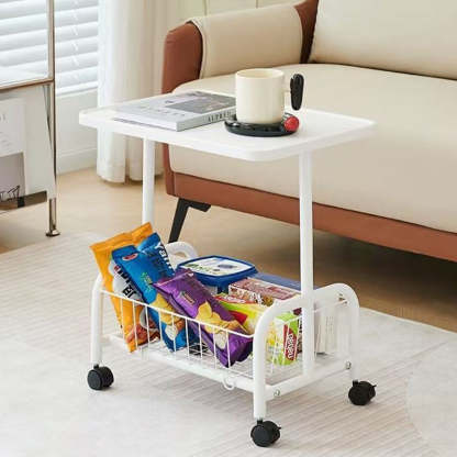 Minimalist Iron Wood 2-Tier Side Table — White Board + White Frame