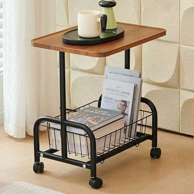 Minimalist Iron Wood 2-Tier Side Table