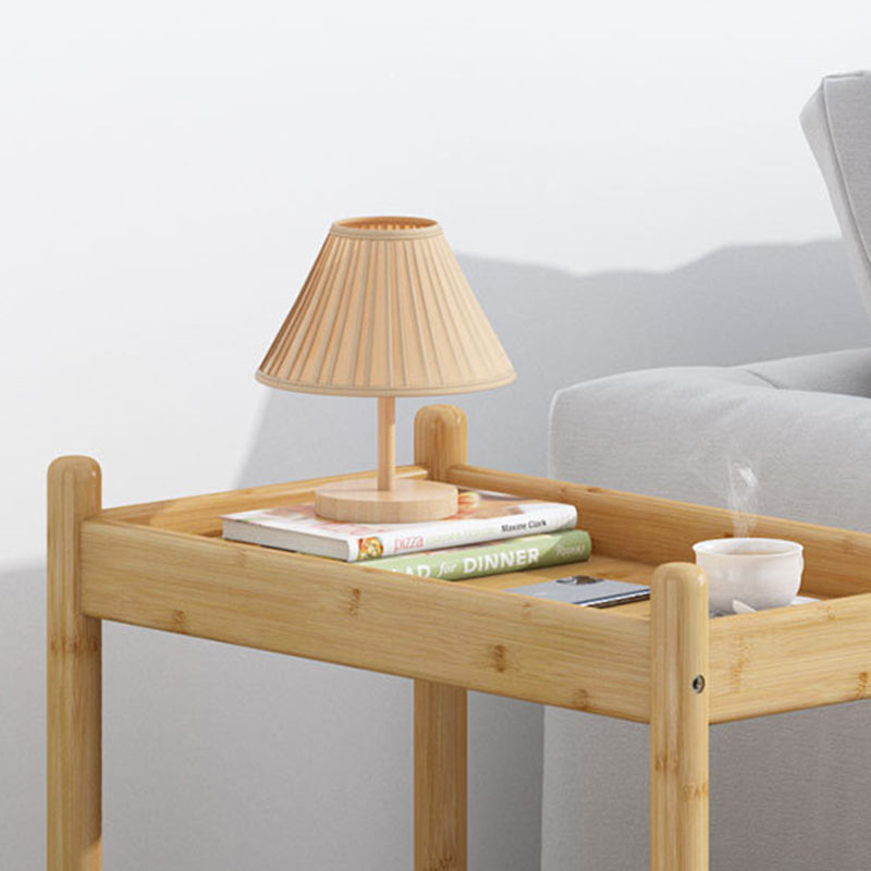 Vintage Bamboo Glass 2-Tier Side Table — Walnut Color - Glass