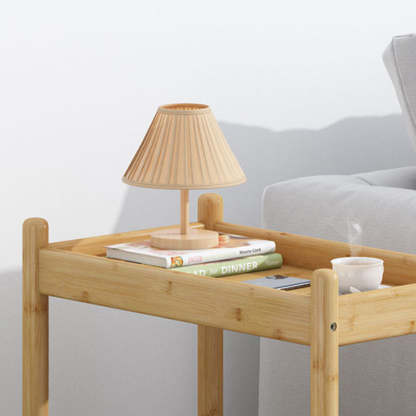 Vintage Bamboo Glass 2-Tier Side Table — Walnut Color - Glass