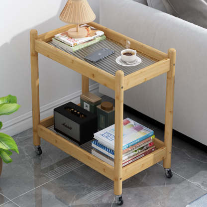 Vintage Bamboo Glass 2-Tier Side Table