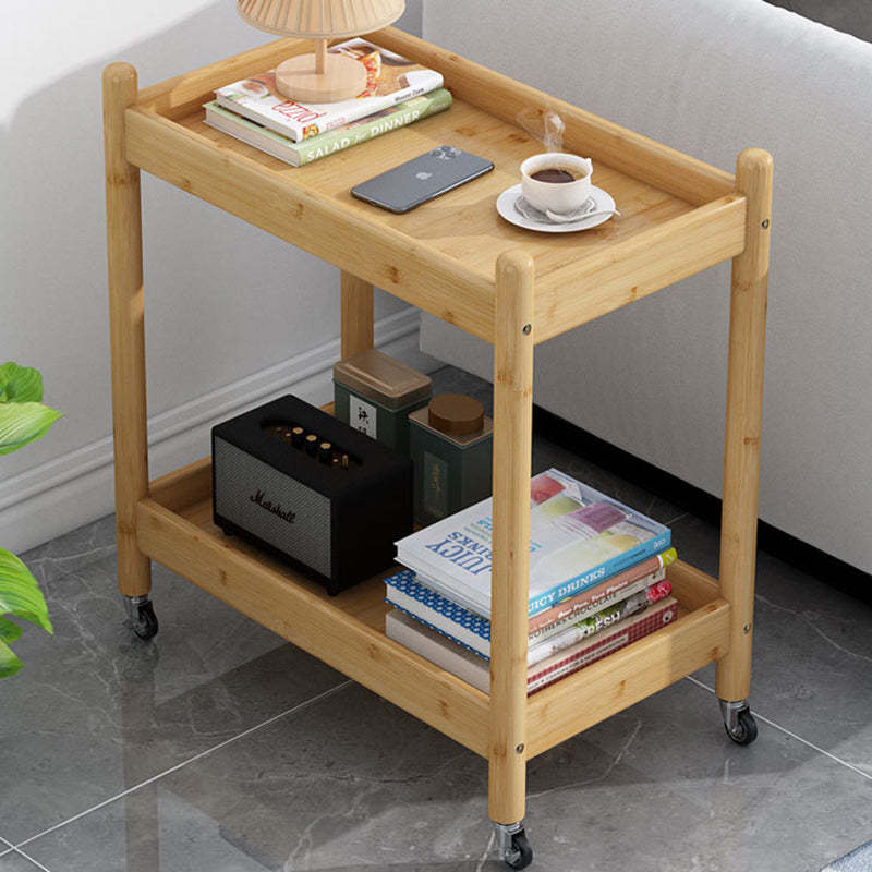 Vintage Bamboo Glass 2-Tier Side Table — Original Wood Color - Bamboo