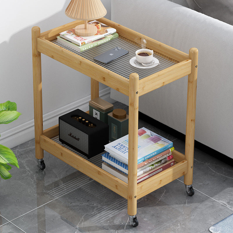 Vintage Bamboo Glass 2-Tier Side Table — Walnut Color - Bamboo + Glass
