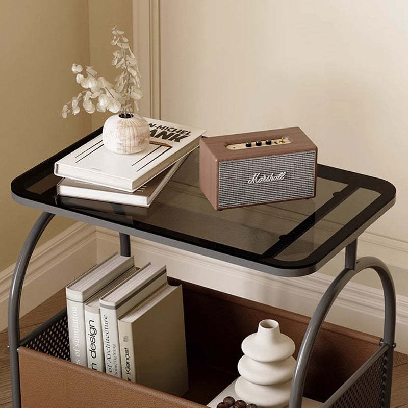 Scandinavian Iron Leather Glass 2-Tier Side Table