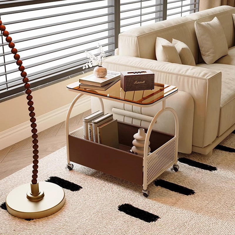 Scandinavian Iron Leather Glass 2-Tier Side Table