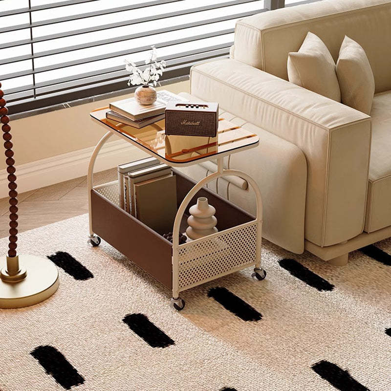 Scandinavian Iron Leather Glass 2-Tier Side Table