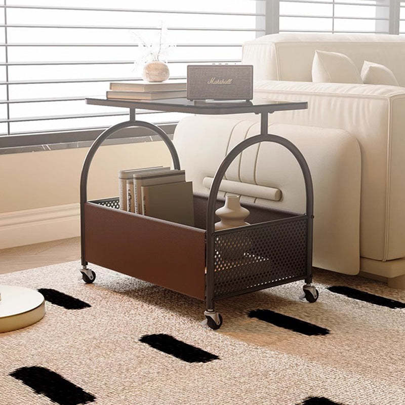 Scandinavian Iron Leather Glass 2-Tier Side Table