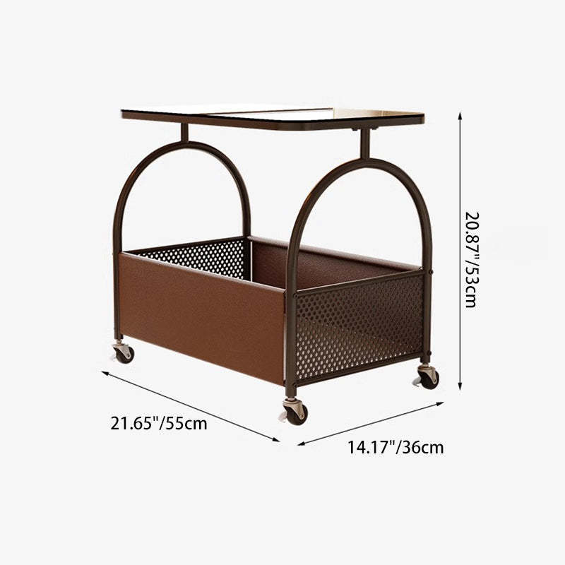 Scandinavian Iron Leather Glass 2-Tier Side Table