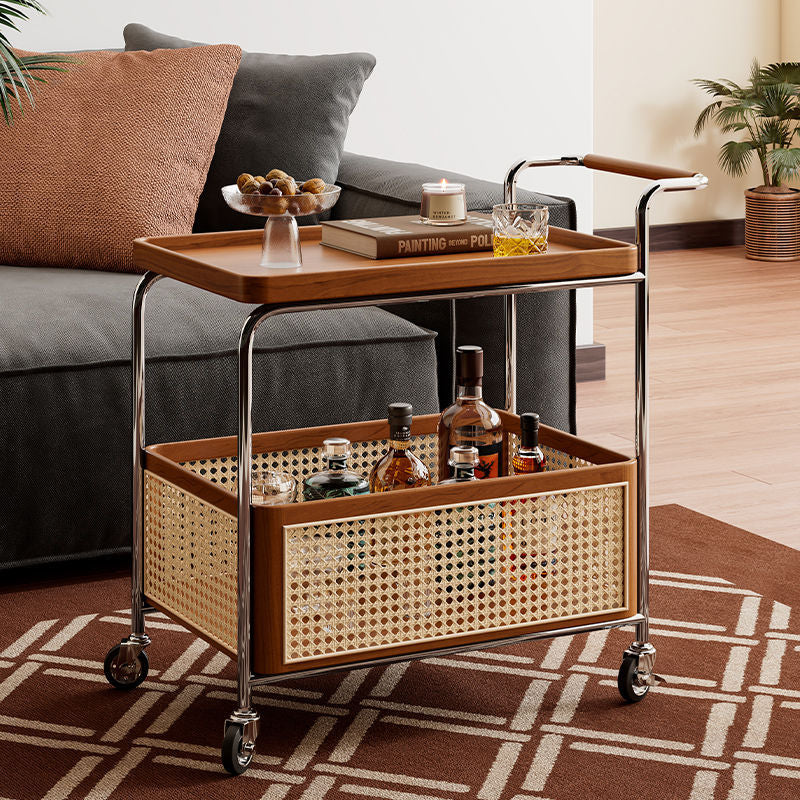 Scandinavian Stainless Steel Wood 2-Tier Side Table