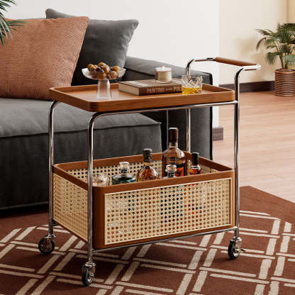 Scandinavian Stainless Steel Wood 2-Tier Side Table