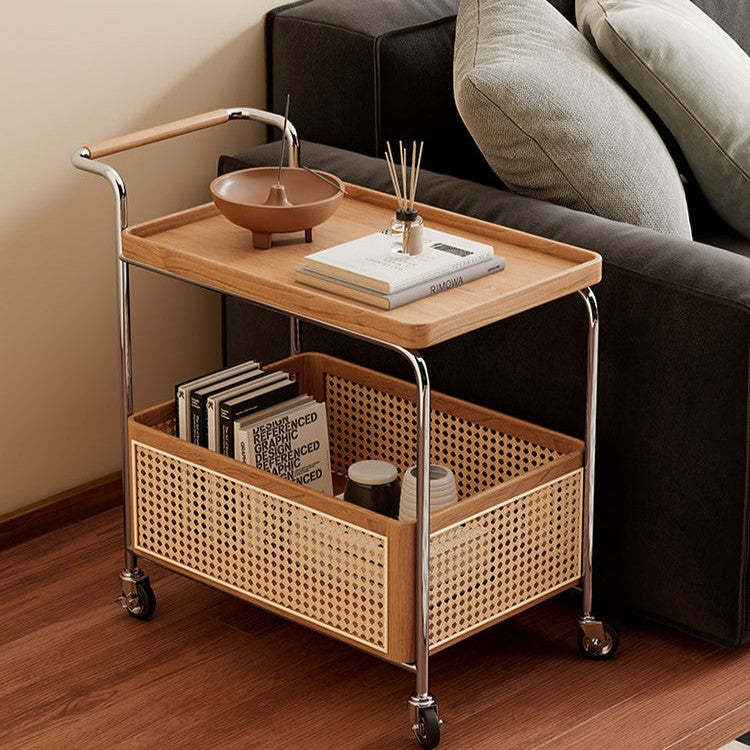 Scandinavian Stainless Steel Wood 2-Tier Side Table