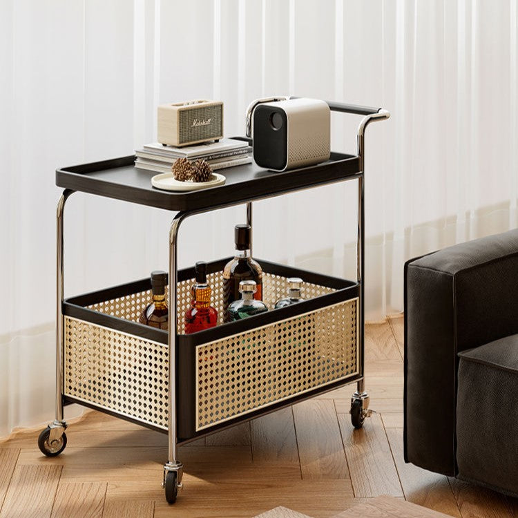 Scandinavian Stainless Steel Wood 2-Tier Side Table