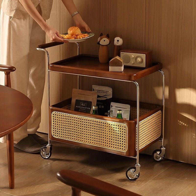 Scandinavian Stainless Steel Wood 2-Tier Side Table
