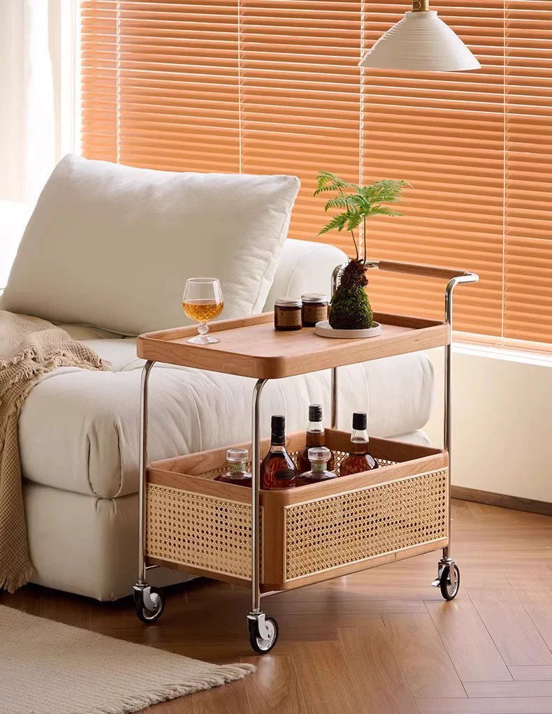 Scandinavian Stainless Steel Wood 2-Tier Side Table