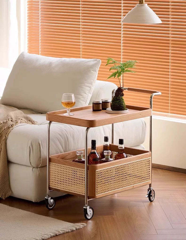 Scandinavian Stainless Steel Wood 2-Tier Side Table