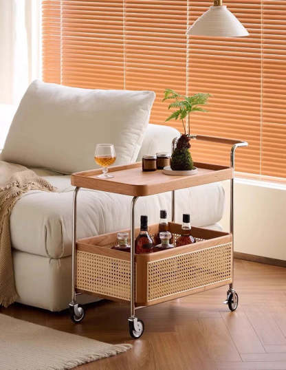 Scandinavian Stainless Steel Wood 2-Tier Side Table