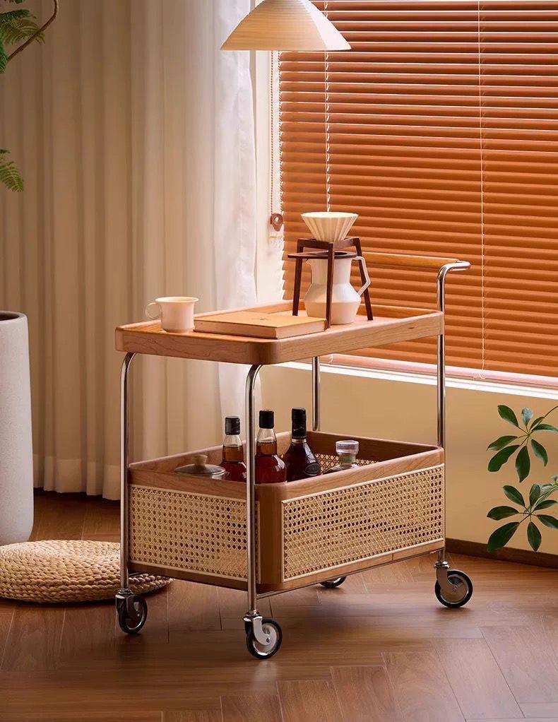 Scandinavian Stainless Steel Wood 2-Tier Side Table