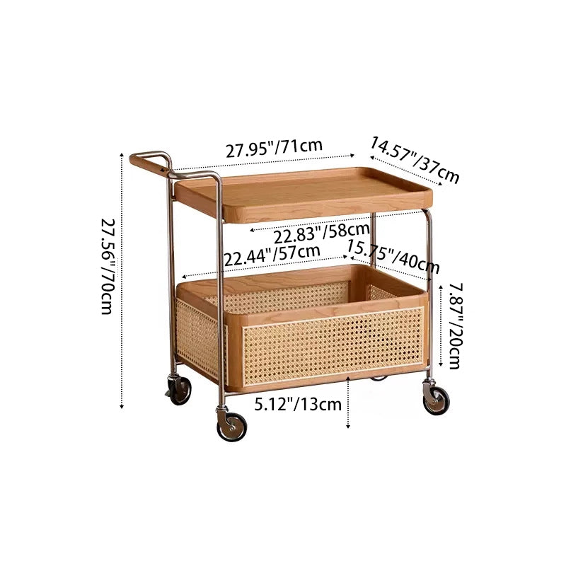 Scandinavian Stainless Steel Wood 2-Tier Side Table