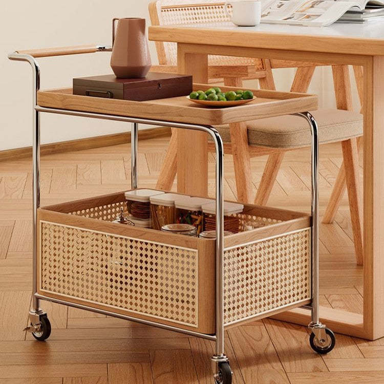Scandinavian Stainless Steel Wood 2-Tier Side Table — Cherry Wood Color