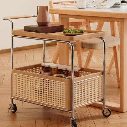 Scandinavian Stainless Steel Wood 2-Tier Side Table — Cherry Wood Color
