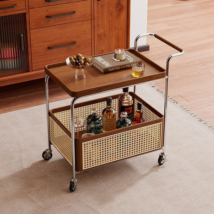 Scandinavian Stainless Steel Wood 2-Tier Side Table