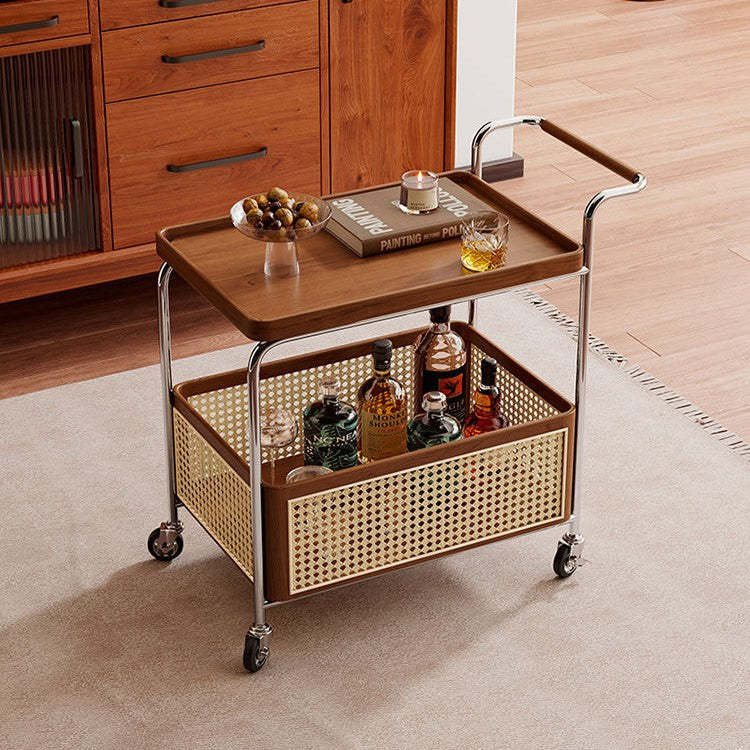 Scandinavian Stainless Steel Wood 2-Tier Side Table