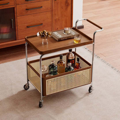 Scandinavian Stainless Steel Wood 2-Tier Side Table