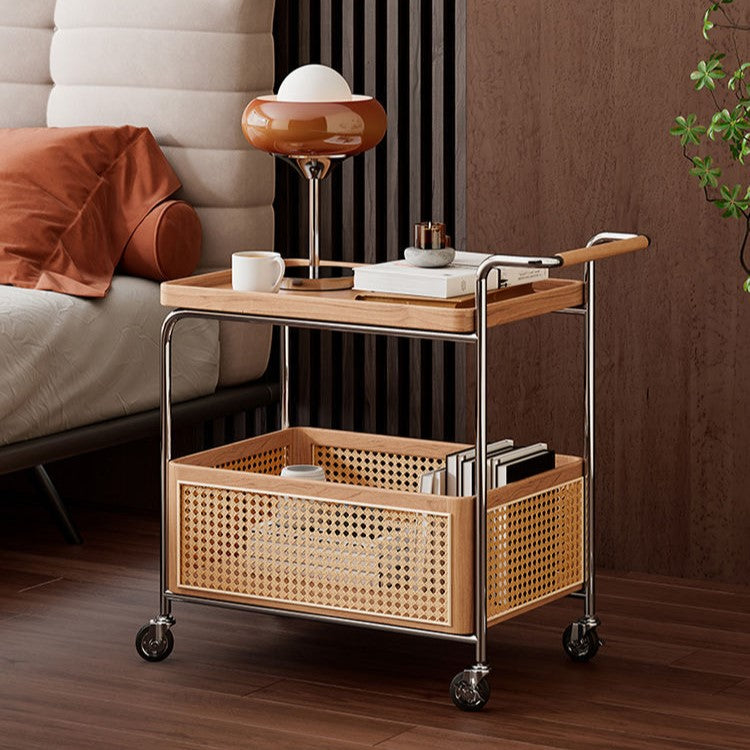 Scandinavian Stainless Steel Wood 2-Tier Side Table — Black