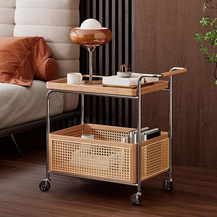 Scandinavian Stainless Steel Wood 2-Tier Side Table — Black